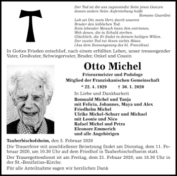 Traueranzeige von Otto Michel von Fränkische Nachrichten
