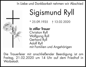 Traueranzeige von Sigismund Ryll von Schwetzinger Zeitung