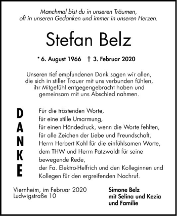 Traueranzeige von Stefan Belz von Südhessen Morgen