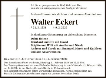 Traueranzeige von Walter Eckert von Fränkische Nachrichten