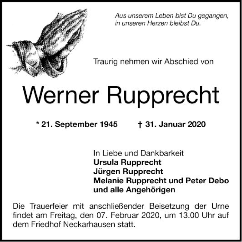  Traueranzeige für Werner Rupprecht vom 05.02.2020 aus Mannheimer Morgen