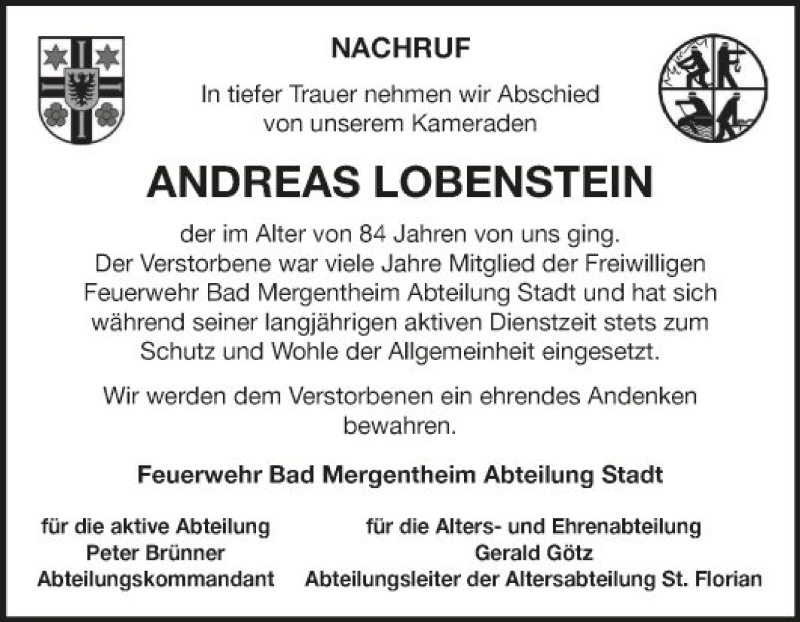  Traueranzeige für Andreas Lobenstein vom 14.03.2020 aus Fränkische Nachrichten