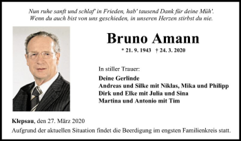 Traueranzeige von Bruno Amann von Fränkische Nachrichten