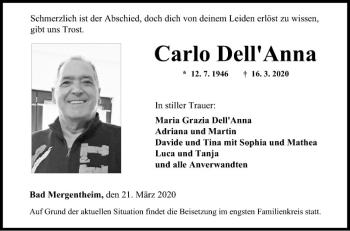 Traueranzeige von Carlo DellAnna von Fränkische Nachrichten