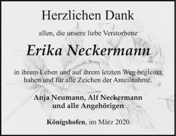 Traueranzeige von Erika Neckermann von Fränkische Nachrichten