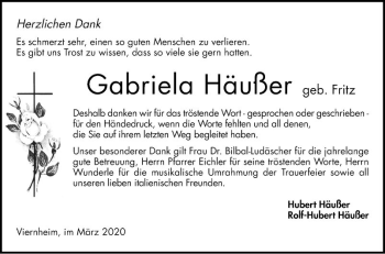 Traueranzeige von Gabriela Häußer von Südhessen Morgen