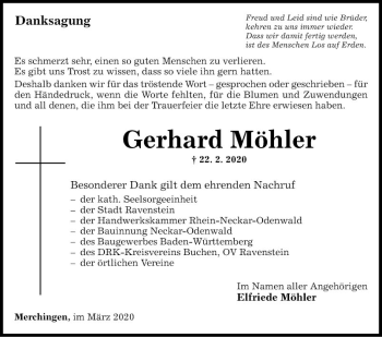 Traueranzeige von Gerhard Möhler von Fränkische Nachrichten