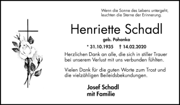 Traueranzeige von Henriette Schadl von Schwetzinger Zeitung