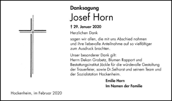 Traueranzeige von Josef Horn von Schwetzinger Zeitung