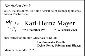 Traueranzeige von Karl-Heinz Mayer von Mannheimer Morgen