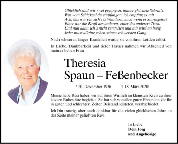 Traueranzeige von Theresia Spaun-Feßenbecker von Mannheimer Morgen
