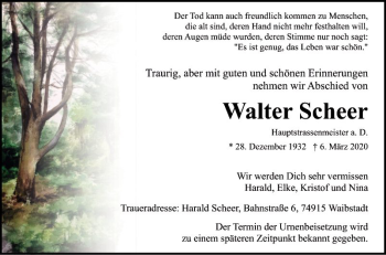 Traueranzeige von Walter Scheer von Fränkische Nachrichten