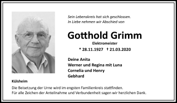 Traueranzeige von Gotthold Grimm 