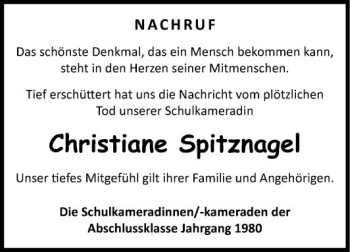 Traueranzeige von Christiane Spitznagel von Fränkische Nachrichten