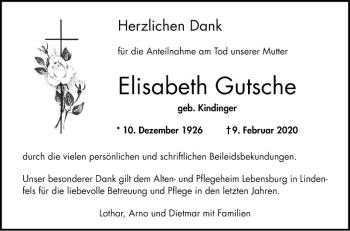 Traueranzeige von Elisabeth Gutsche von Bergsträßer Anzeiger