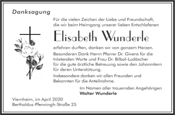 Traueranzeige von Elisabeth Wunderle von Südhessen Morgen