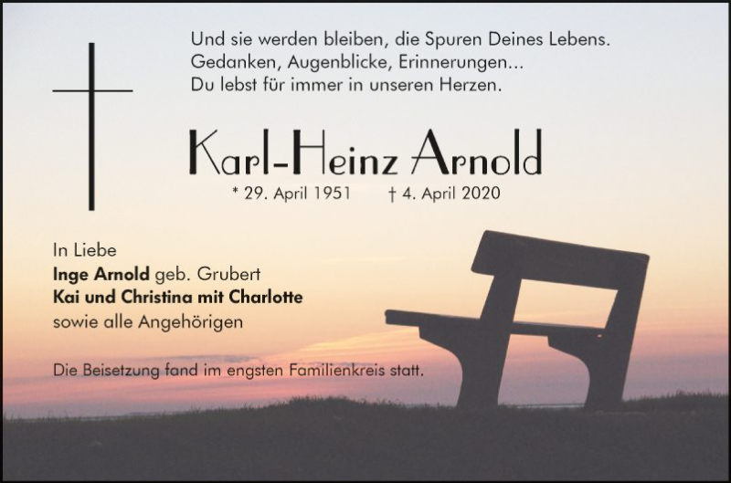  Traueranzeige für Karl-Heinz Arnold vom 11.04.2020 aus Südhessen Morgen