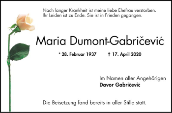 Traueranzeige von Maria Dumont-Babricevic von Südhessen Morgen