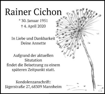 Traueranzeige von Rainer Cichon von Mannheimer Morgen