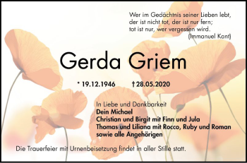 Traueranzeige von Gerda Griem von Bergsträßer Anzeiger