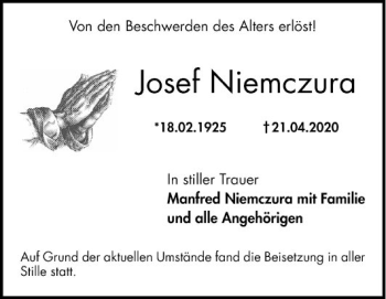 Traueranzeige von Josef Niemczura von Mannheimer Morgen