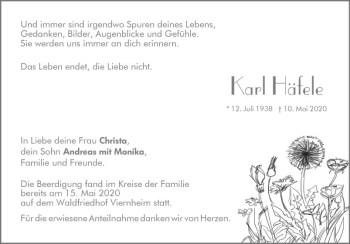 Traueranzeige von Karl Häfele von Südhessen Morgen