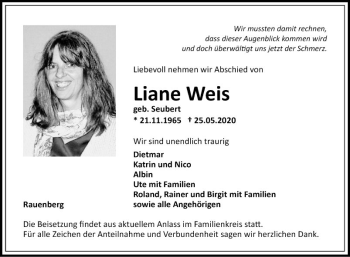 Traueranzeige von Liane Weis von Fränkische Nachrichten