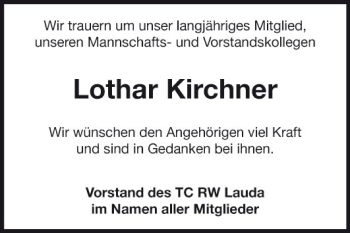 Traueranzeige von Lothar Kirchner von Fränkische Nachrichten