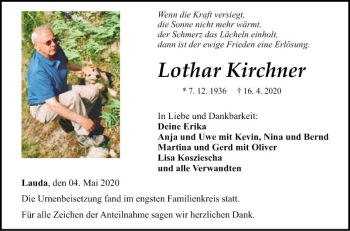Traueranzeige von Lothar Kirchner von Fränkische Nachrichten
