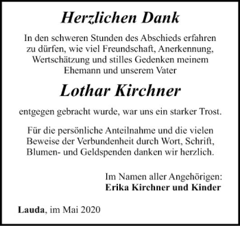 Traueranzeige von Lothar Kirchner von Fränkische Nachrichten