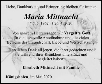 Traueranzeige von Maria Mittnacht von Fränkische Nachrichten
