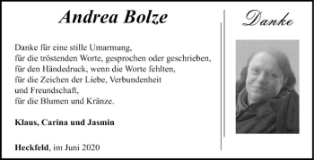 Traueranzeige von Andrea Bolze von Fränkische Nachrichten