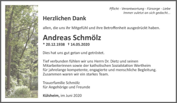 Traueranzeige von Andreas Schmölz von Fränkische Nachrichten