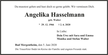 Traueranzeige von Angelika Hasselmann von Fränkische Nachrichten