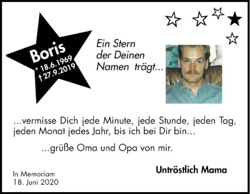  Traueranzeige für Boris Kolb vom 18.06.2020 aus Mannheimer Morgen