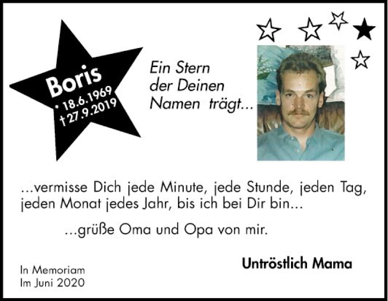 Traueranzeige für Boris Kolb vom 20.06.2020 aus Mannheimer Morgen