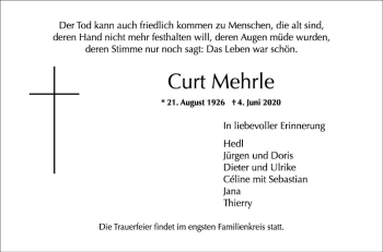 Traueranzeige von Curt Mehrle von Mannheimer Morgen