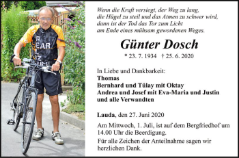 Traueranzeige von Günter Dosch von Fränkische Nachrichten