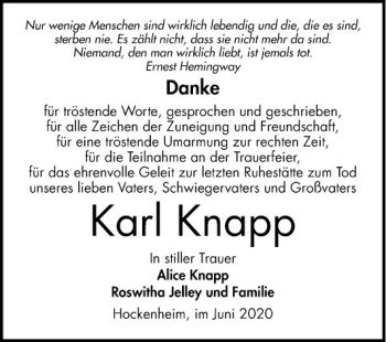 Traueranzeige von Karl Knapp von Schwetzinger Zeitung