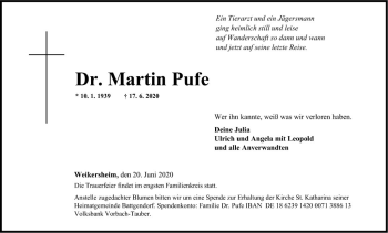 Traueranzeige von Martin Pufe von Fränkische Nachrichten