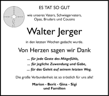 Traueranzeige von Walter Jerger von Mannheimer Morgen