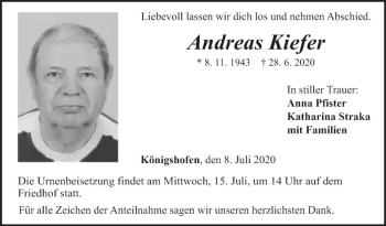 Traueranzeige von Andreas Kiefer von Fränkische Nachrichten