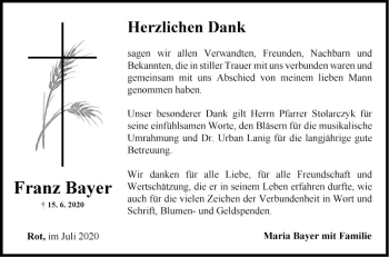 Traueranzeige von Franz Bayer von Fränkische Nachrichten