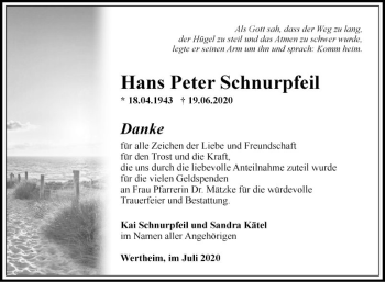Traueranzeige von Hans Peter Schnurpfeil von Fränkische Nachrichten