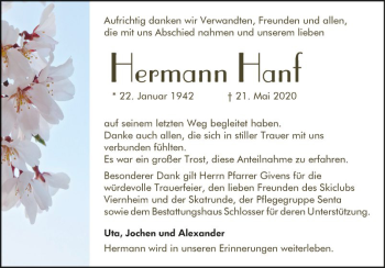 Traueranzeige von Hermann Hanf von Mannheimer Morgen