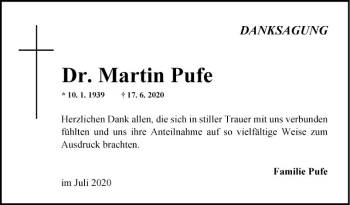 Traueranzeige von Martin Pufe von Fränkische Nachrichten