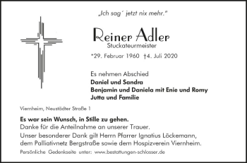 Traueranzeige von Reiner Adler von Südhessen Morgen