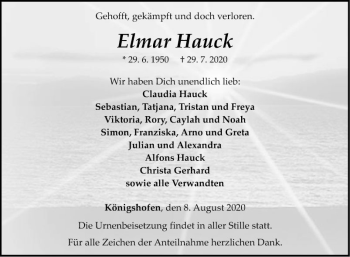 Traueranzeige von Elmar Hauck von Fränkische Nachrichten
