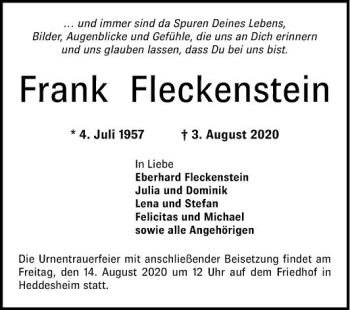 Traueranzeige von Frank Fleckenstein von Mannheimer Morgen