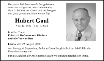 Traueranzeige von Hubert Gaul von Fränkische Nachrichten